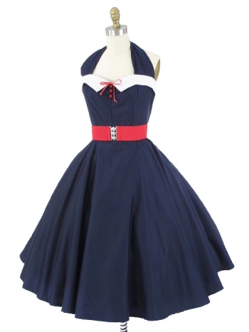 retro classic-dame-navy-blue-halter-swing-dress